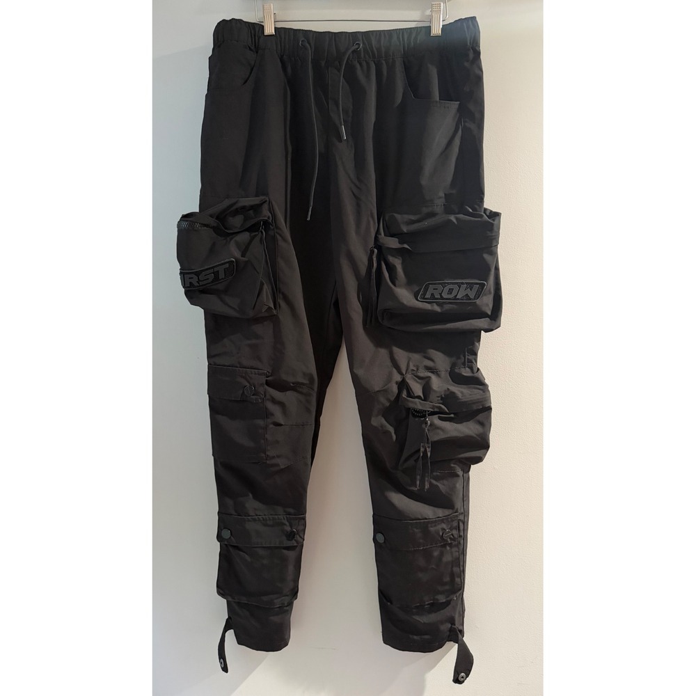 First Row Cargo Pants Mens Large Black Excellent Multi Pocket Techwear Utility